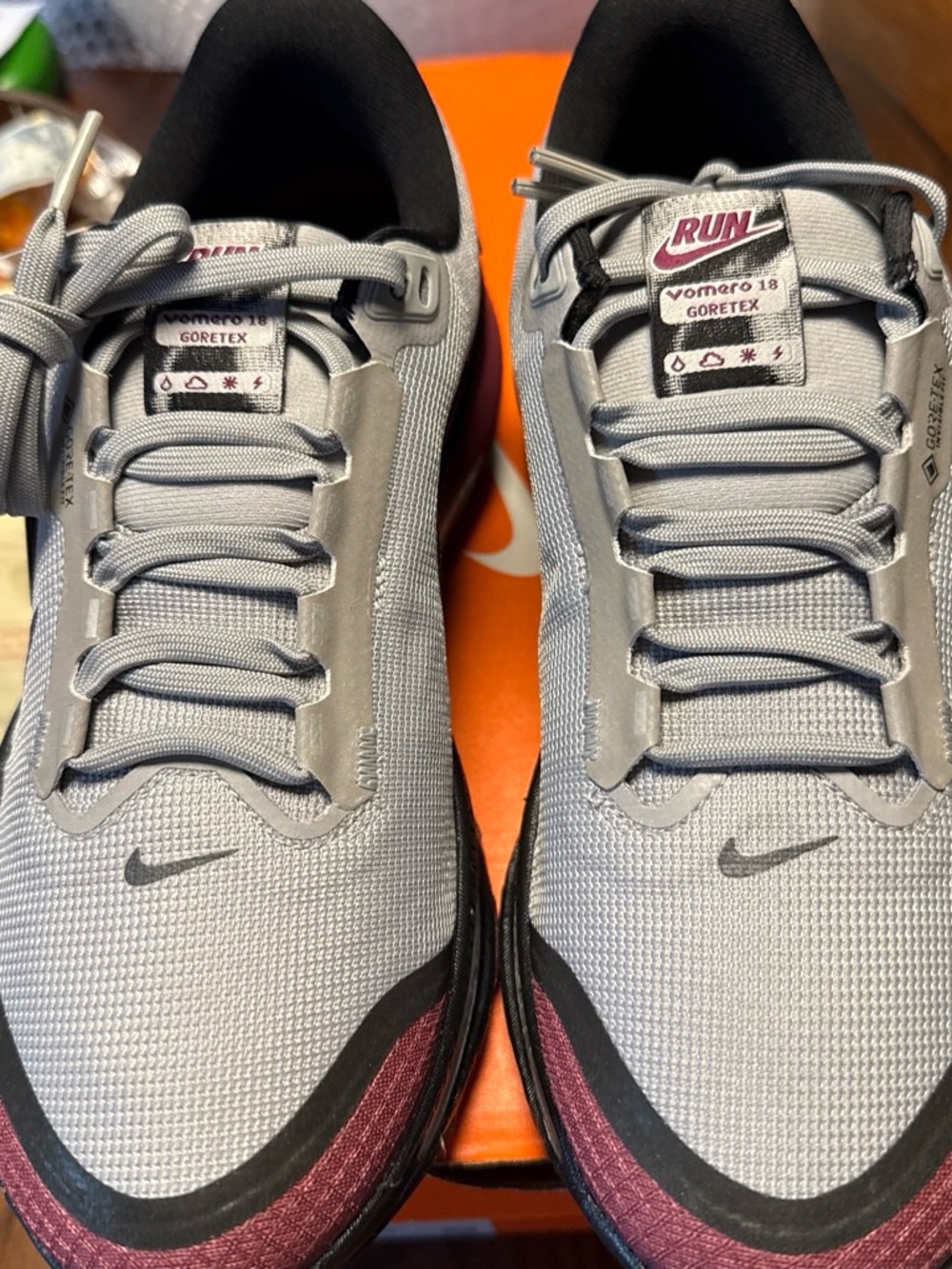 Nike Woman’s  Gray and Burgundy Vomero 18 GORE-TEX Sneakers